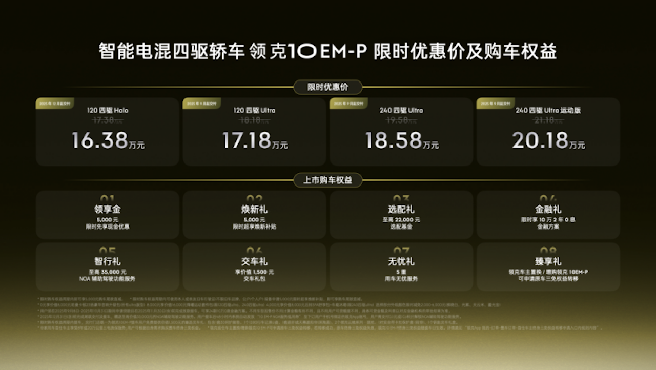 限时优惠价16.38万起，智能电混四驱轿车领克10 EM-P正式上市