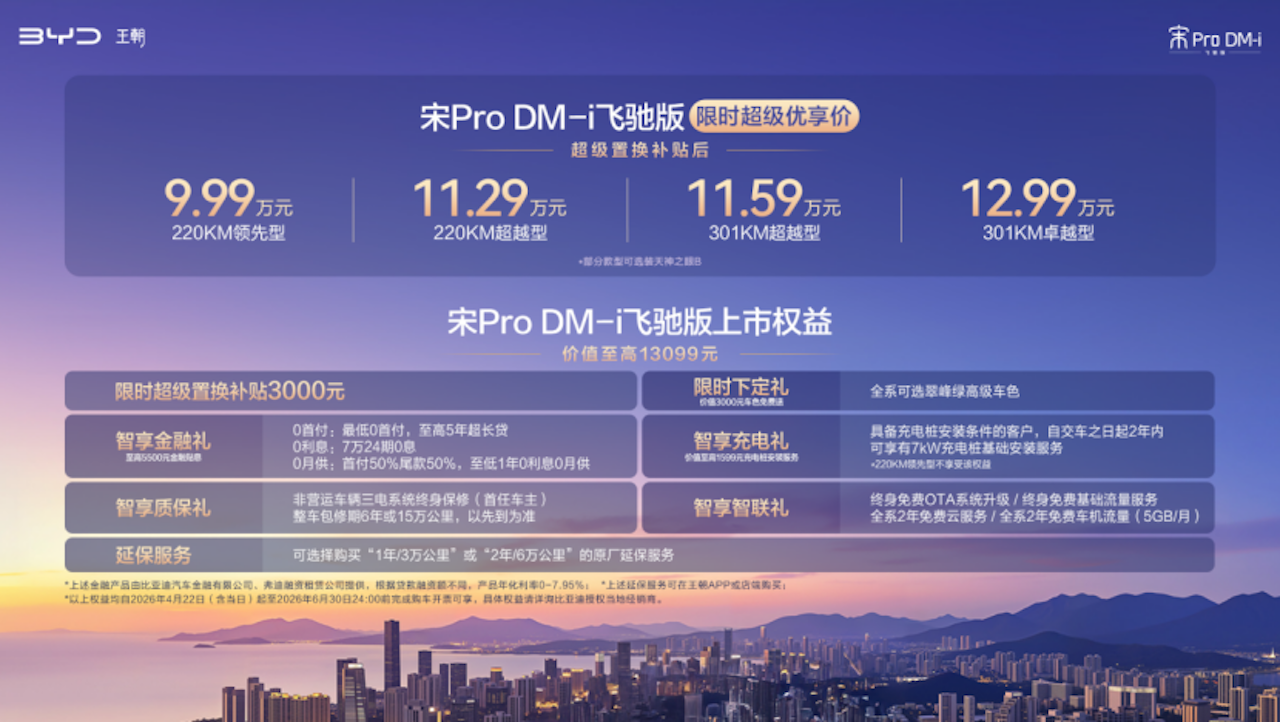 宋Pro DM-i飞驰版引领220km插混SUV进入9万级 限时9.99万起！