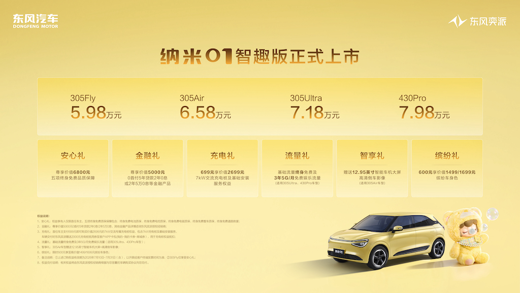 5.98万元起 东风奕派纳米01智趣版上市 智趣进阶 颜值焕新！